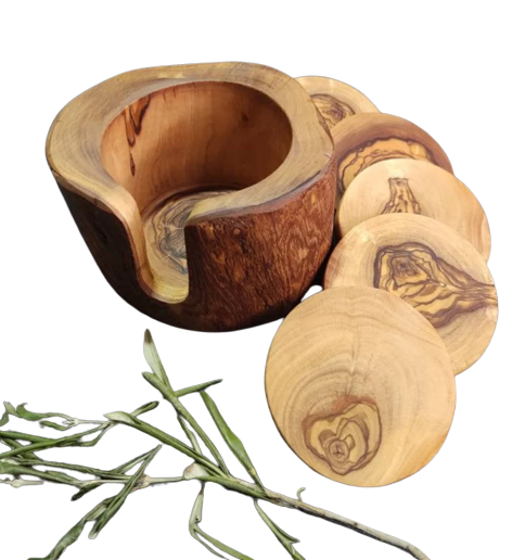 Olive Wood Six Round saucers