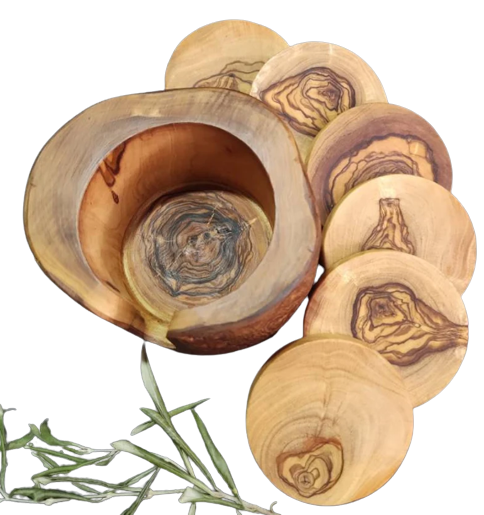 Olive Wood Six Round saucers